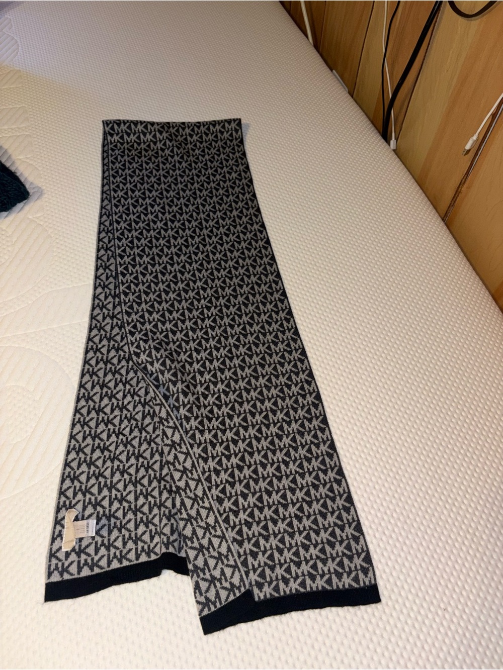 Michael Kors Black and Gray MK Logo Knit Scarf